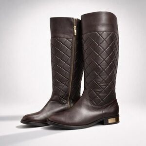 Vince Camuto Quilted Knee-High Riding Boots Began Leather Brown Zip Ip size 8.5